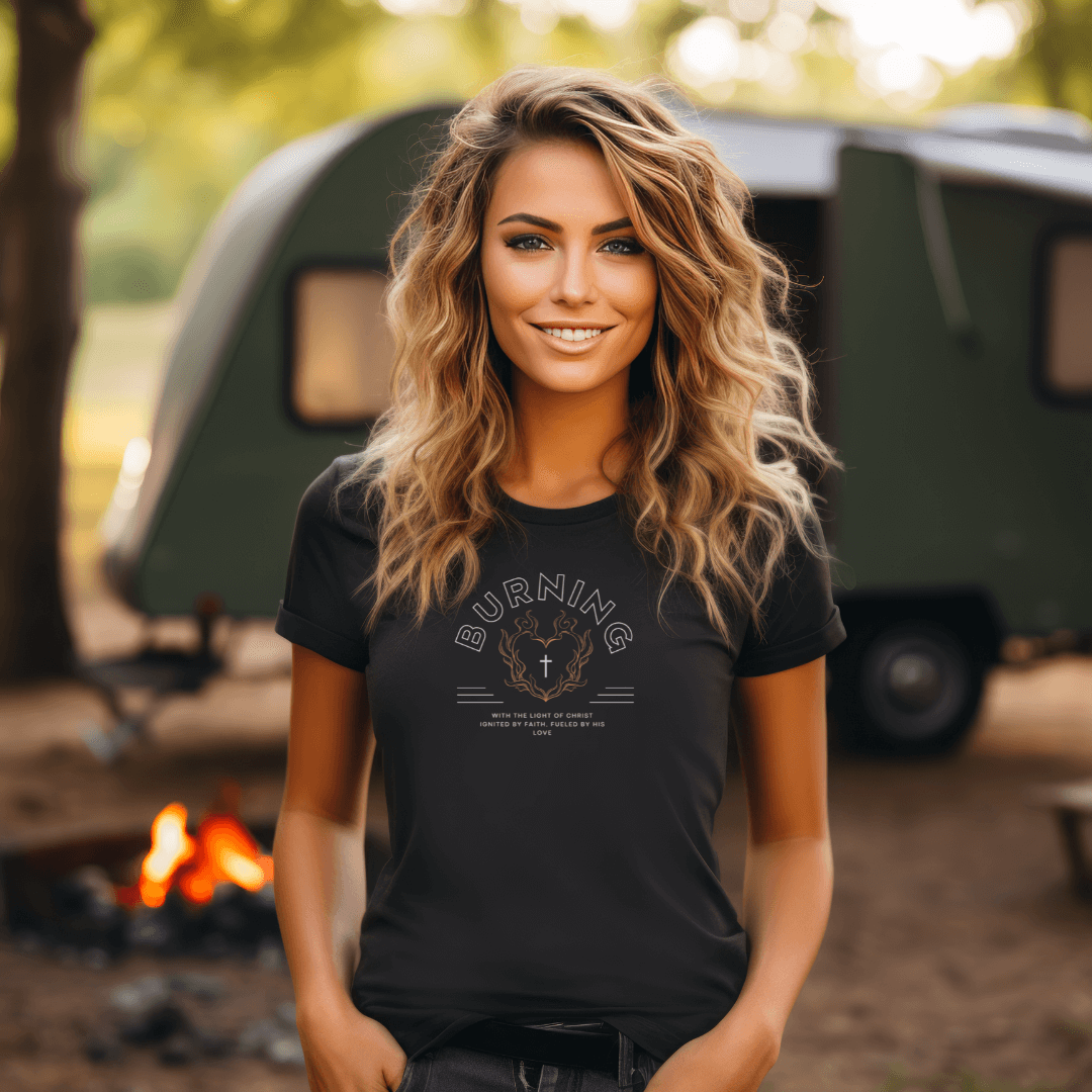 BLACK CHRISTIAN TEE BURNING WITH THE LIGHT OF CHRIST