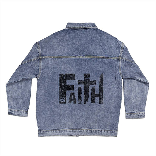Grunge Faith With Black Letters - Denim Jacket - Elevated Spirit