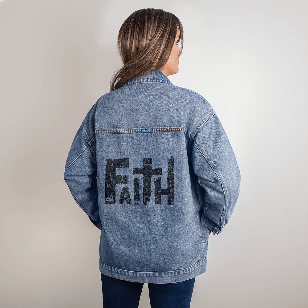 Grunge Faith With Black Letters - Denim Jacket - Elevated Spirit