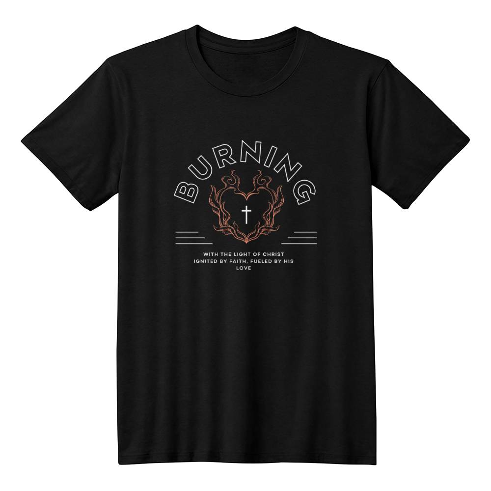 BLACK CHRISTIAN TEE BURNING WITH THE LIGHT OF CHRIST