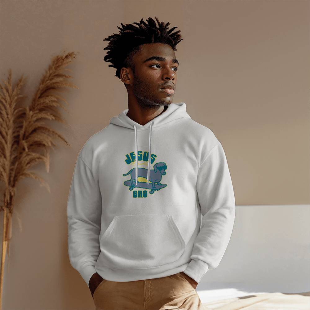 WHITE UNISEX JESUS SAVES SKATING DACHSHUND CHRISTIAN HOODIE