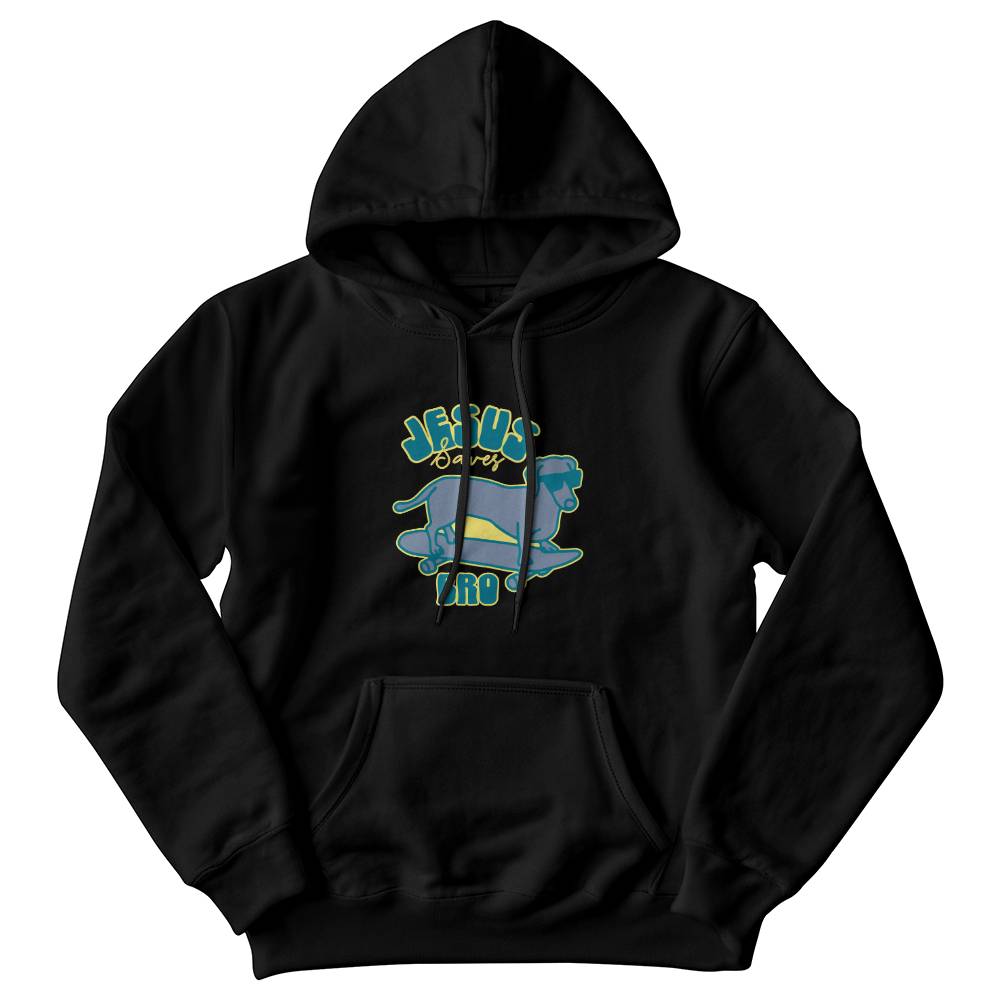 BLACK DACHSHUND JESUS SAVES BRO CHRISTIAN HOODIE