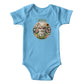 Jesus Loves Me Christian bodysuit with bunny in a flower garden.
