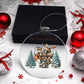 Acrylic Christmas ornament featuring a fox and moose on a ski lift with the words "Tis The Season."
