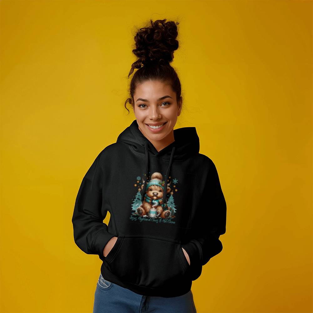 Cozy Christian Christmas crewneck featuring Highland Cow and faith-inspired text